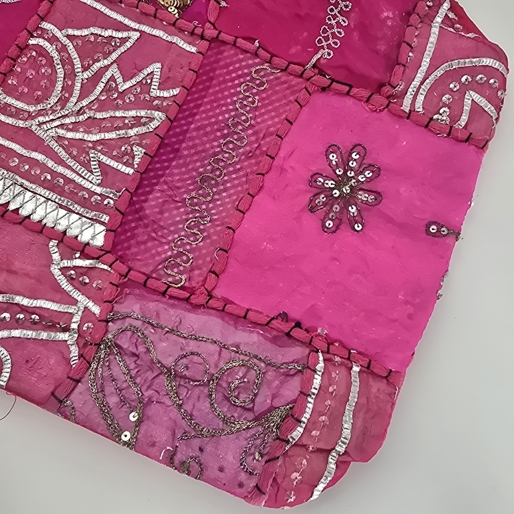 Boho Pink Patchwork Silver Golden Embroidered Han… - image 6